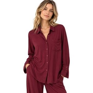 Cuyana Top Womens Medium Red Pima Cotton Modal Knit Pajama Shirt Loungewear